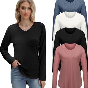 Viligo Women’s V-Neck Long Sleeve Tee - 3 PK- | Black / White / Blue